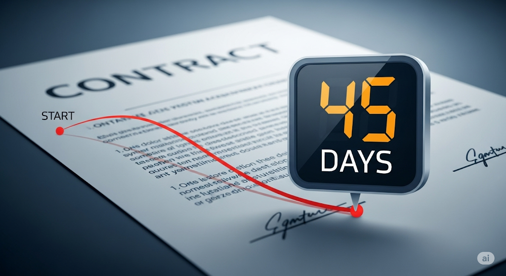 An infographic showing the 45-day deadline for a Notice to Owner in Florida's Construction Lien Law