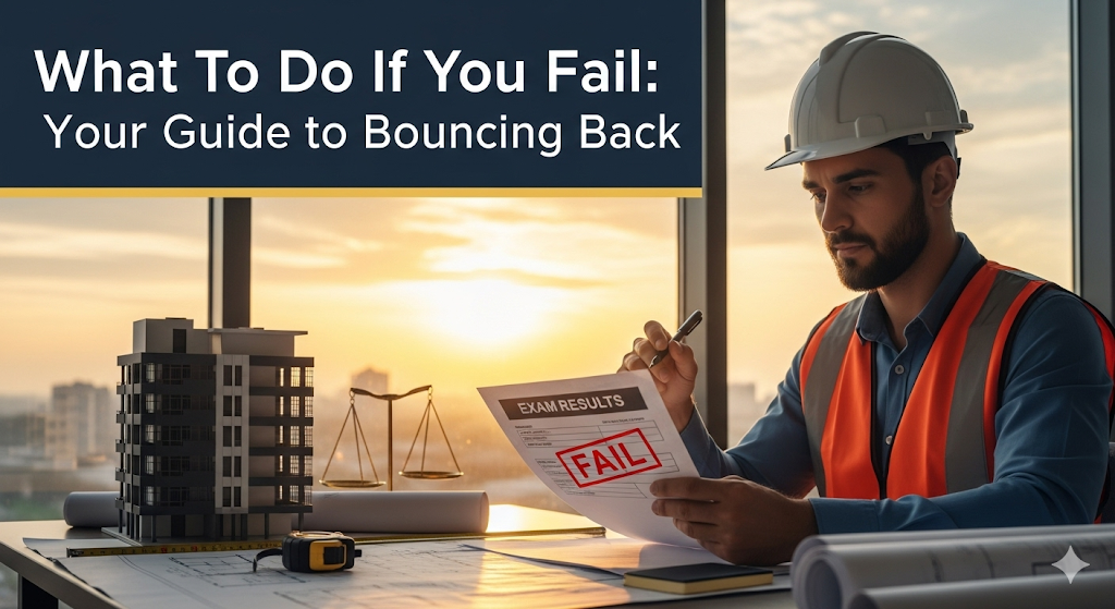 A person sits at a desk, looking down at a paper with a disappointed expression. The lighting is soft and contemplative. A pencil on the desk is broken, conveying the feeling of a setback. A subtle, glowing compass on the desk points forward, symbolizing hope and a new direction.